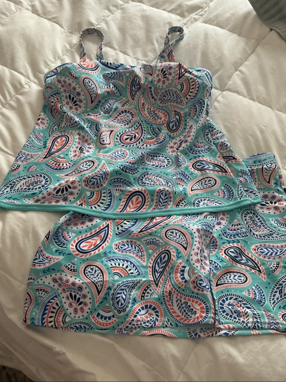 Turquoise Paisley Two-Piece Swim Set - Picture 3 of 15